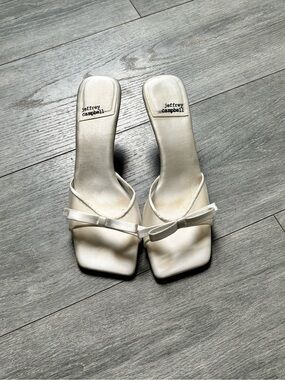 Jeffrey Campbell Ivory Satin Bow Slide Mules